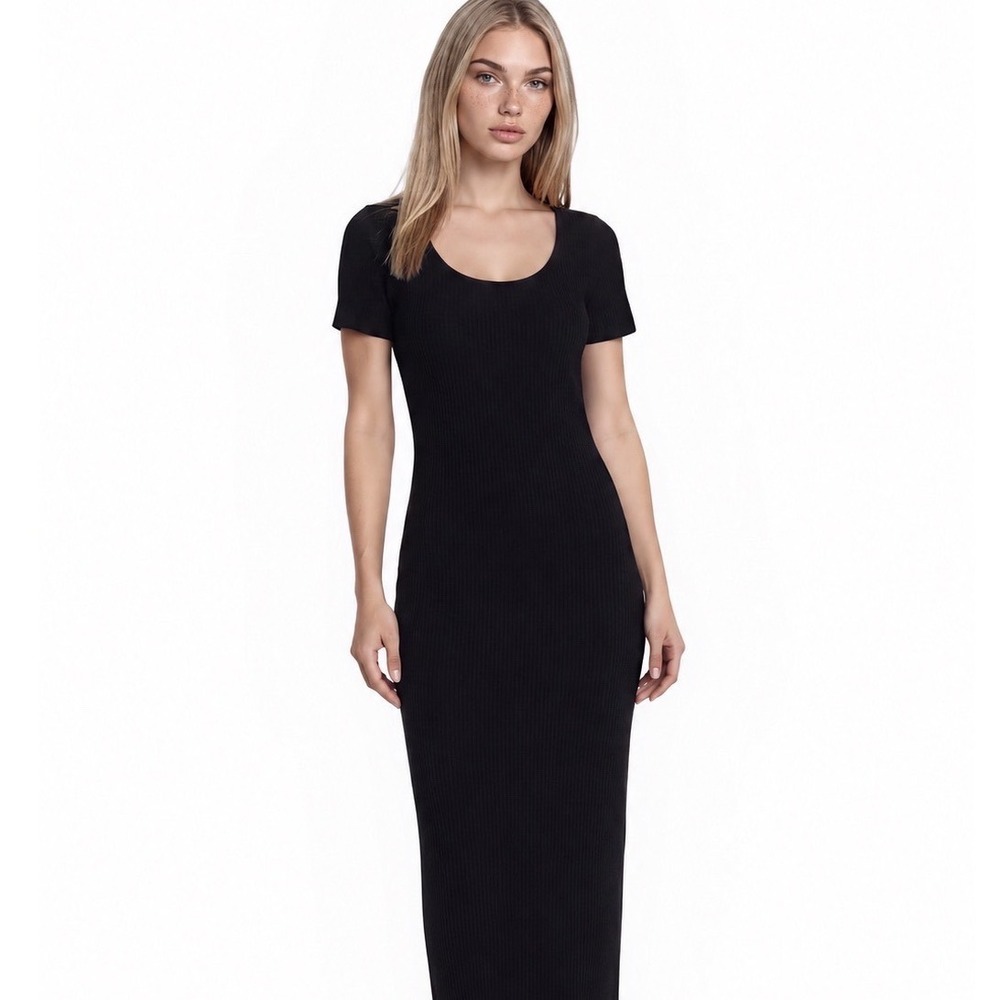 Talbots‎ Sweater Dress Women's Size Medium Black Ribbed Knit Short Sleeve